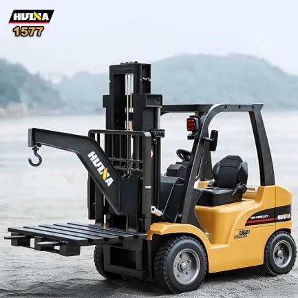 HUINA - HUINA 1577 1/10 Yüksek Kalite RC Model Forklift Vinç Uzaktan Kumandalı Metal İş Makinası - 2.4G 8 Kanal Full Fonksiyon Sesli ve Işıklı