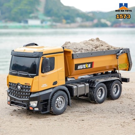 HUINA - HUINA 1573 1/14 Yüksek Kalite RC Model Damperli Kamyon Uzaktan Kumandalı Metal İş Makinesi -10KG Yükleme Kapasiteli -2.4G Full Fonksiyon Sesli&Işıklı