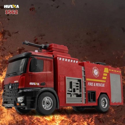 HUINA - HUINA 1562 1/14 22CH Yüksek Kalite RC Model Uzaktan Kumandalı Yangın Söndürme İtfaiye Kamyonu İş Makinesi - Su Püskürtme Fonksiyonlu -2.4G Full Fonksiyon Sesli&Işıklı