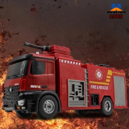 HUINA - HUINA 1562 1/14 22CH Yüksek Kalite RC Model Uzaktan Kumandalı Yangın Söndürme İtfaiye Kamyonu İş Makinesi - Su Püskürtme Fonksiyonlu -2.4G Full Fonksiyon Sesli&Işıklı