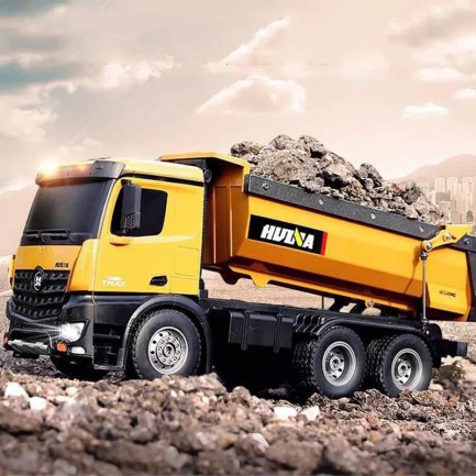 HUINA - HUINA 1582 1/14 10 Kanal FULL METAL RC Model Profesyonel Uzaktan Kumandalı Damperli Kamyon İş Makinası - 2.4G Full Fonksiyon Sesli ve Işıklı