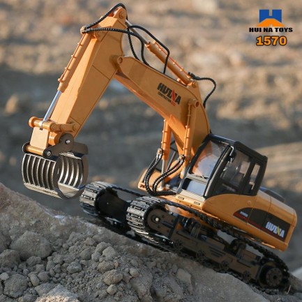 HUINA - HUINA 1570 1/14 Yüksek Kalite RC Model Paletli Ekskavatör Kereste Taşıma Kepçesi Uzaktan Kumandalı Çok Fonksiyonlu İş Makinesi -2.4G Full Fonksiyon Sesli&Işıklı