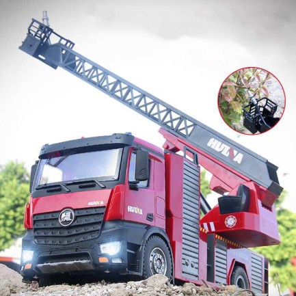HUINA - HUINA 1561 1/14 22 Kanal Yüksek Kalite RC Model Uzaktan Kumandalı Merdivenli Yangın Söndürme İtfaiye Kamyonu - Su Püskürtme Fonksiyonlu - 2.4G Full Fonksiyon Sesli ve Işıklı