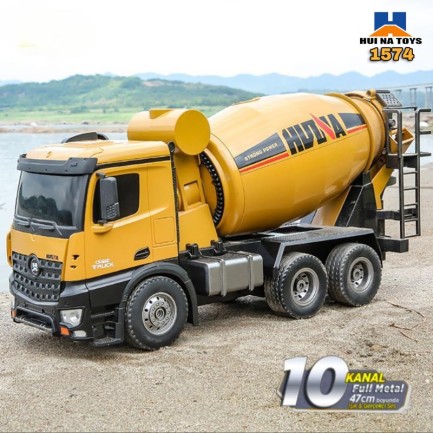 HUINA - HUINA 1574 1/14 10 Kanal Yüksek Kalite RC Model Çimento Mikseri Kamyon Uzaktan Kumandalı İş Makinası - 2.4G Full Fonksiyon Sesli ve Işıklı