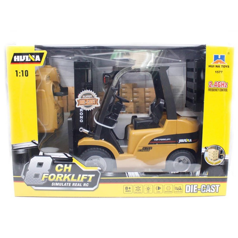 HUINA 1577 1/10 Yüksek Kalite RC Model Forklift Vinç Uzaktan Kumandalı Metal İş Makinası - 2.4G 8 Kanal Full Fonksiyon Sesli ve Işıklı