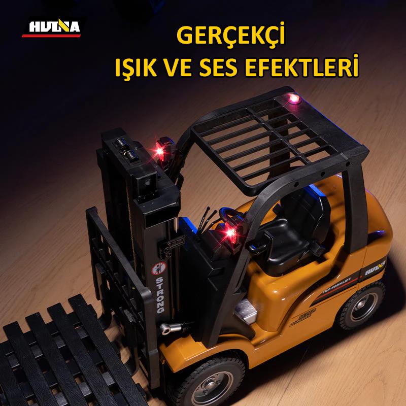 HUINA 1577 1/10 Yüksek Kalite RC Model Forklift Vinç Uzaktan Kumandalı Metal İş Makinası - 2.4G 8 Kanal Full Fonksiyon Sesli ve Işıklı