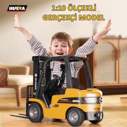 HUINA 1577 1/10 Yüksek Kalite Forklift Vinç İş Makinesi Metal Uzaktan Kumandalı RC Model - 2.4G 8CH Gerçekçi Similasyon Ses ve Işık Sistemi - Thumbnail