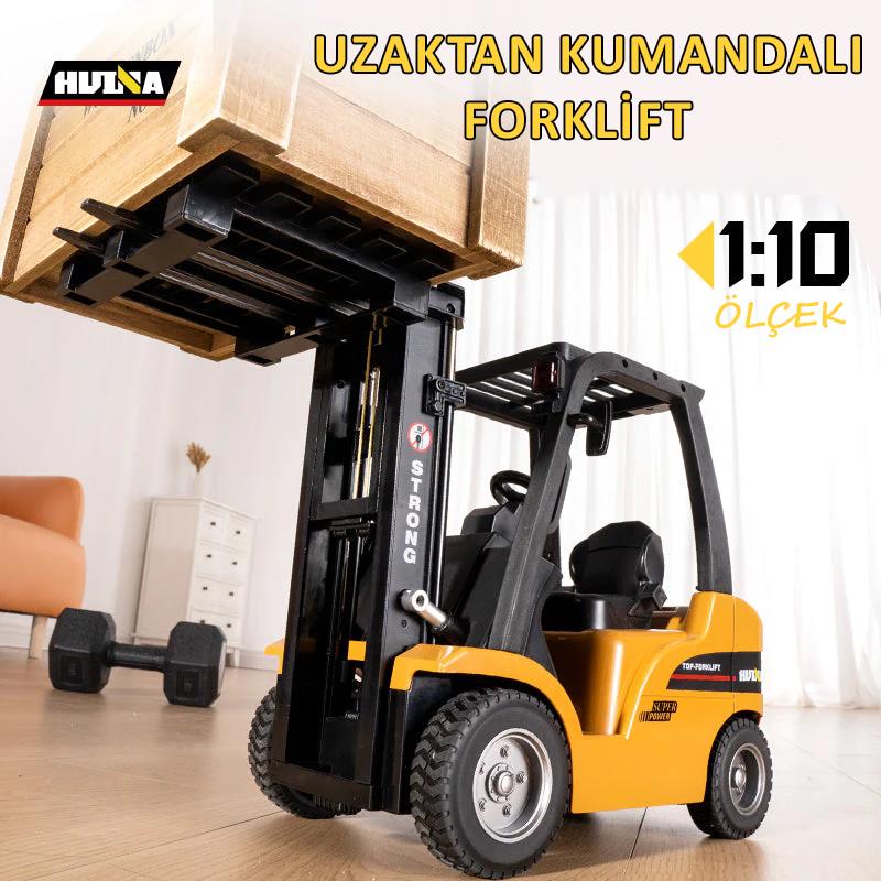 HUINA 1577 1/10 Yüksek Kalite Forklift Vinç İş Makinesi Metal Uzaktan Kumandalı RC Model - 2.4G 8CH Gerçekçi Similasyon Ses ve Işık Sistemi
