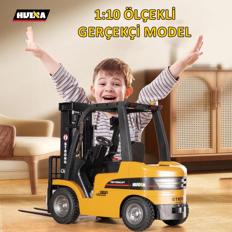 HUINA 1577 1/10 Yüksek Kalite Forklift Vinç İş Makinesi Metal Uzaktan Kumandalı RC Model - 2.4G 8CH Gerçekçi Similasyon Ses ve Işık Sistemi