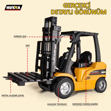HUINA 1577 1/10 Yüksek Kalite Forklift Vinç İş Makinesi Metal Uzaktan Kumandalı RC Model - 2.4G 8CH Gerçekçi Similasyon Ses ve Işık Sistemi - Thumbnail