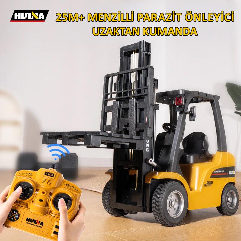 HUINA 1577 1/10 Yüksek Kalite Forklift Vinç İş Makinesi Metal Uzaktan Kumandalı RC Model - 2.4G 8CH Gerçekçi Similasyon Ses ve Işık Sistemi