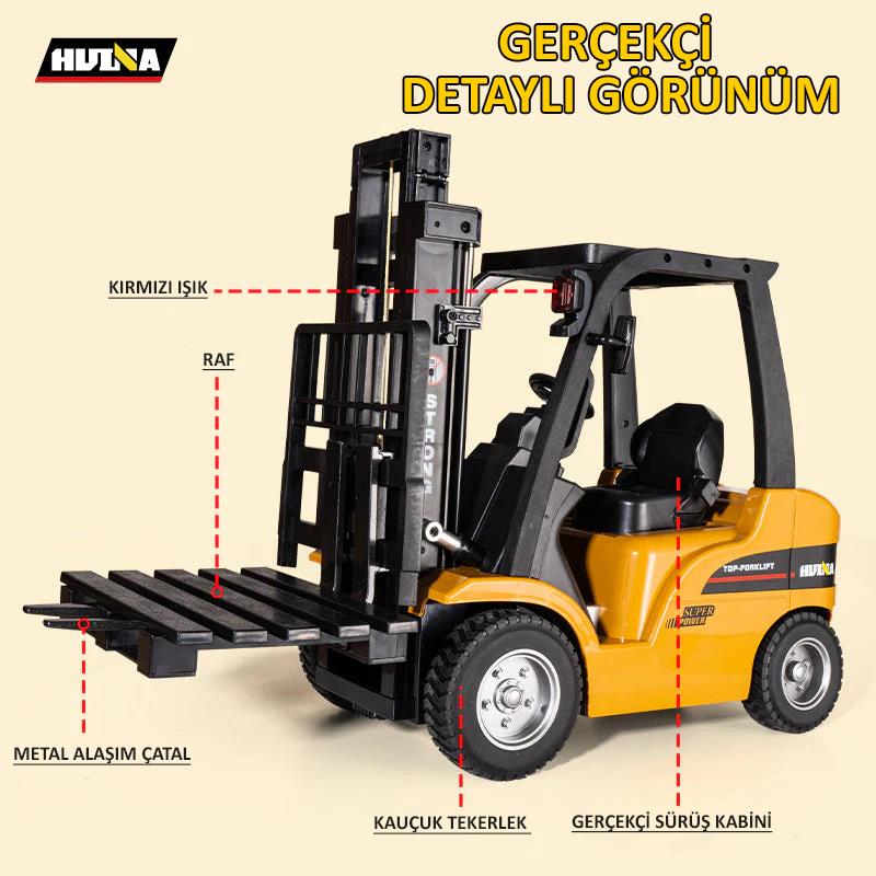 HUINA 1577 1/10 Yüksek Kalite Forklift Vinç İş Makinesi Metal Uzaktan Kumandalı RC Model - 2.4G 8CH Gerçekçi Similasyon Ses ve Işık Sistemi