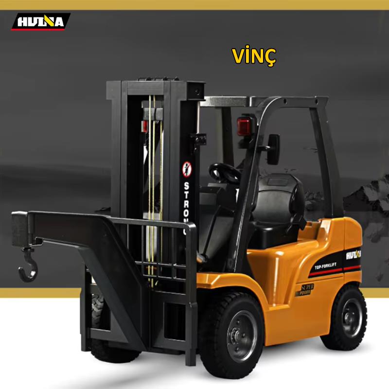 HUINA 1577 1/10 Yüksek Kalite Forklift Vinç İş Makinesi Metal Uzaktan Kumandalı RC Model - 2.4G 8CH Gerçekçi Similasyon Ses ve Işık Sistemi