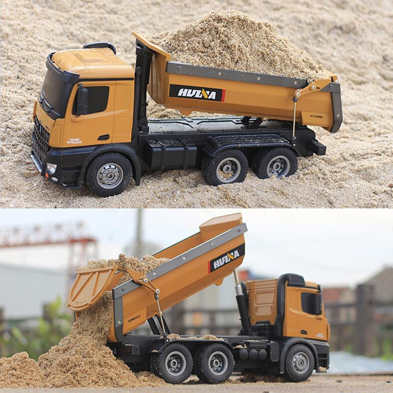 HUINA 1573 1/14 Yüksek Kalite RC Model Damperli Kamyon Uzaktan Kumandalı Metal İş Makinası - 10KG Yükleme Kapasiteli - 2.4G Full Fonksiyon Sesli ve Işıklı