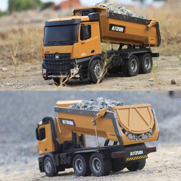 HUINA 1573 1/14 Yüksek Kalite RC Model Damperli Kamyon Uzaktan Kumandalı Metal İş Makinası - 10KG Yükleme Kapasiteli - 2.4G Full Fonksiyon Sesli ve Işıklı