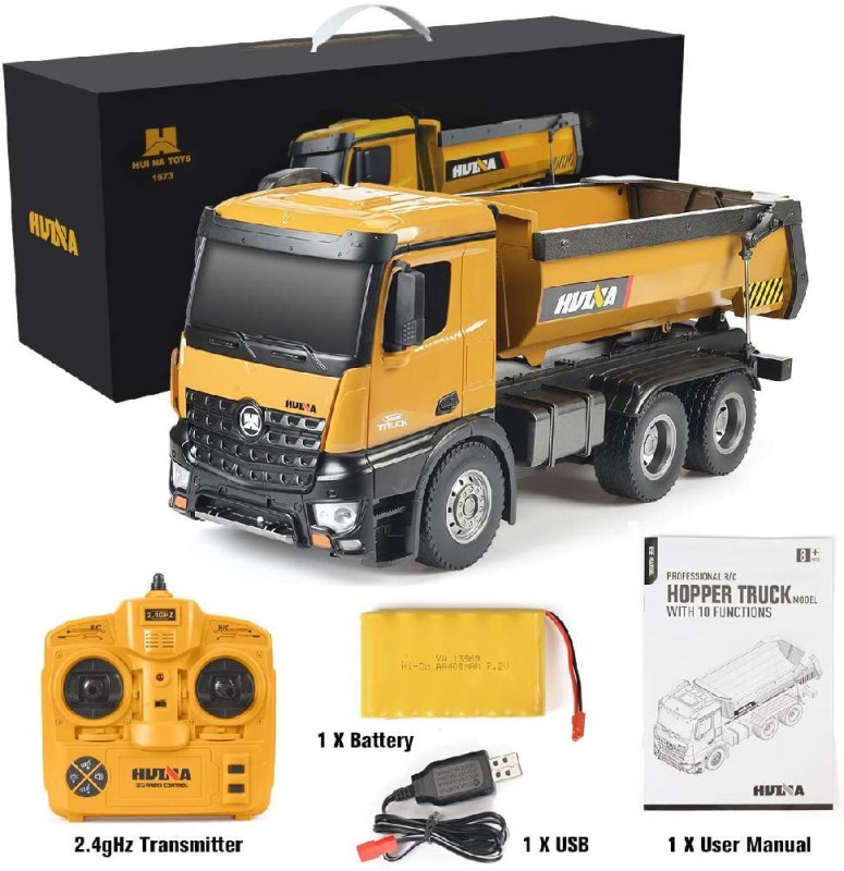 HUINA 1573 1/14 Yüksek Kalite RC Model Damperli Kamyon Uzaktan Kumandalı Metal İş Makinası - 10KG Yükleme Kapasiteli - 2.4G Full Fonksiyon Sesli ve Işıklı