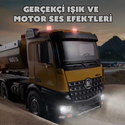 HUINA 1573 1/14 Yüksek Kalite RC Model Damperli Kamyon Uzaktan Kumandalı Metal İş Makinesi -10KG Yükleme Kapasiteli -2.4G Full Fonksiyon Sesli&Işıklı - Thumbnail