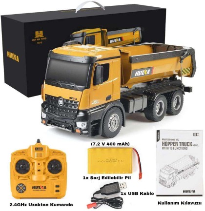 HUINA 1573 1/14 Yüksek Kalite RC Model Damperli Kamyon Uzaktan Kumandalı Metal İş Makinesi -10KG Yükleme Kapasiteli -2.4G Full Fonksiyon Sesli&Işıklı - Thumbnail