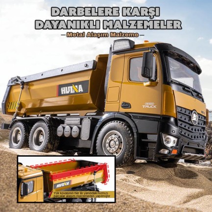 HUINA 1573 1/14 Yüksek Kalite RC Model Damperli Kamyon Uzaktan Kumandalı Metal İş Makinesi -10KG Yükleme Kapasiteli -2.4G Full Fonksiyon Sesli&Işıklı - Thumbnail