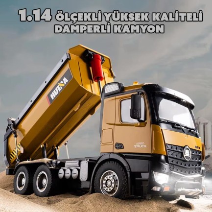 HUINA 1573 1/14 Yüksek Kalite RC Model Damperli Kamyon Uzaktan Kumandalı Metal İş Makinesi -10KG Yükleme Kapasiteli -2.4G Full Fonksiyon Sesli&Işıklı - Thumbnail