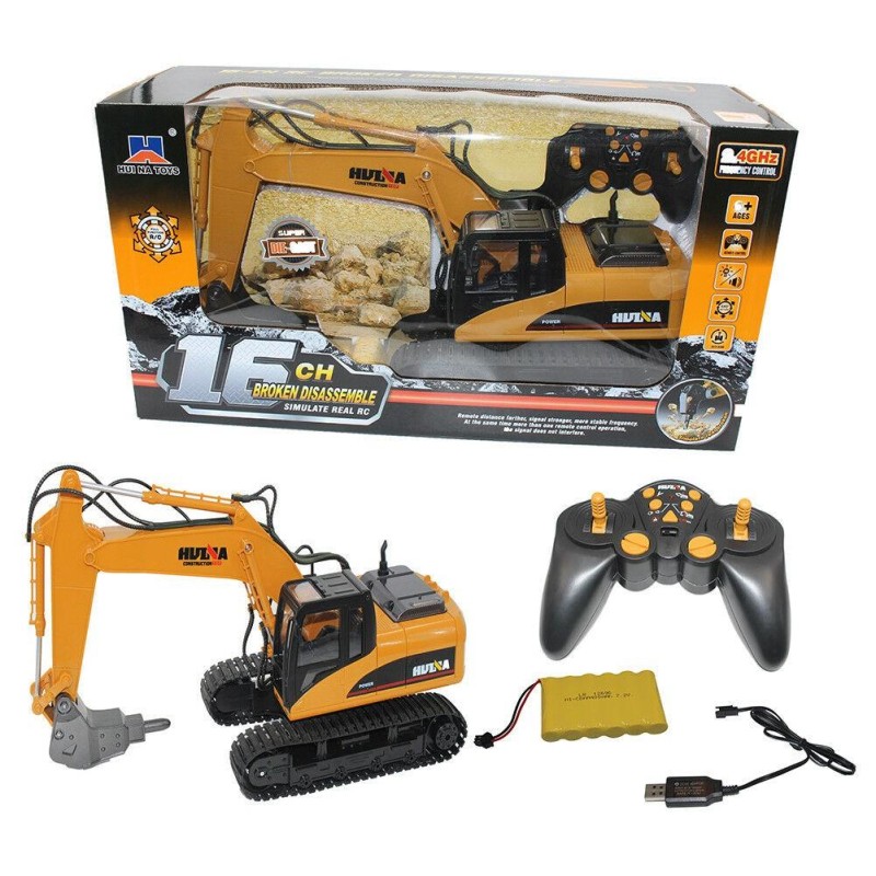 HUINA 1560 1/14 Yüksek Kalite 16 Kanal RC Model Ekskavatör Kırıcı Ataşmanlı Delici Matkap Uzaktan Kumandalı Çok Fonksiyonlu Metal İş Makinası - 2.4G Full Fonksiyon Sesli ve Işıklı