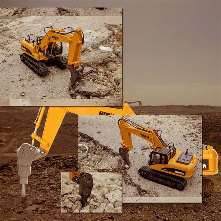 HUINA 1560 1/14 Yüksek Kalite 16 Kanal RC Model Ekskavatör Kırıcı Ataşmanlı Delici Matkap Uzaktan Kumandalı Çok Fonksiyonlu Metal İş Makinası - 2.4G Full Fonksiyon Sesli ve Işıklı