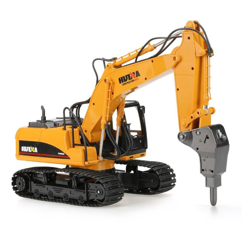 HUINA 1560 1/14 Yüksek Kalite 16 Kanal RC Model Ekskavatör Kırıcı Ataşmanlı Delici Matkap Uzaktan Kumandalı Çok Fonksiyonlu Metal İş Makinası - 2.4G Full Fonksiyon Sesli ve Işıklı