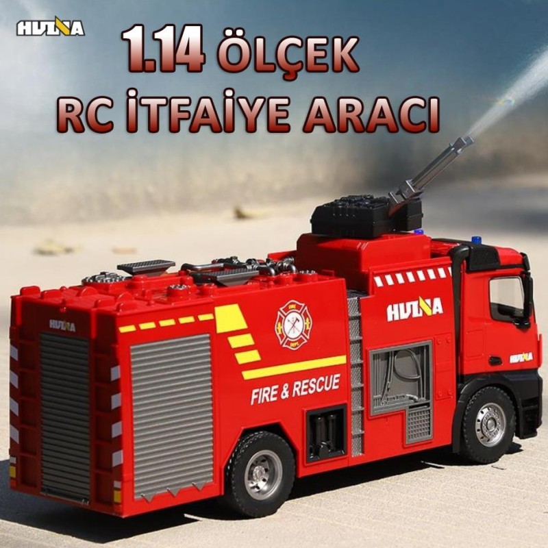 HUINA 1562 1/14 22CH Yüksek Kalite RC Model Uzaktan Kumandalı Yangın Söndürme İtfaiye Kamyonu İş Makinesi - Su Püskürtme Fonksiyonlu -2.4G Full Fonksiyon Sesli&Işıklı