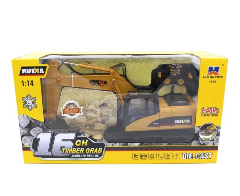 HUINA 1570 1/14 Yüksek Kalite RC Model Paletli Ekskavatör Kereste Taşıma Kepçesi Uzaktan Kumandalı Çok Fonksiyonlu İş Makinesi -2.4G Full Fonksiyon Sesli&Işıklı