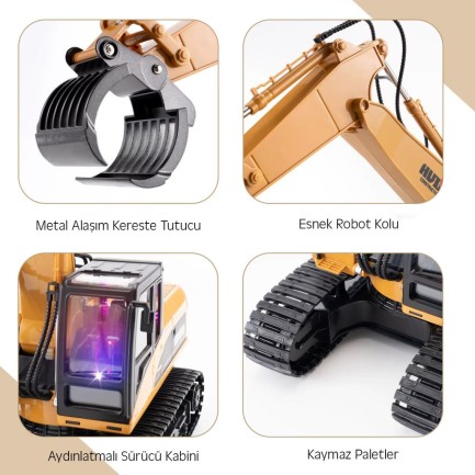 HUINA 1570 1/14 Yüksek Kalite RC Model Paletli Ekskavatör Kereste Taşıma Kepçesi Uzaktan Kumandalı Çok Fonksiyonlu İş Makinesi -2.4G Full Fonksiyon Sesli&Işıklı - Thumbnail