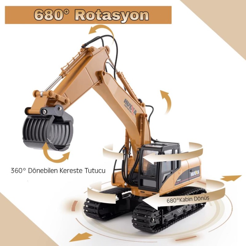 HUINA 1570 1/14 Yüksek Kalite RC Model Paletli Ekskavatör Kereste Taşıma Kepçesi Uzaktan Kumandalı Çok Fonksiyonlu İş Makinesi -2.4G Full Fonksiyon Sesli&Işıklı