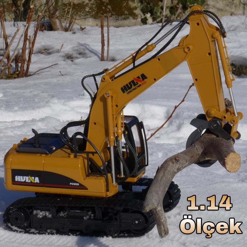 HUINA 1570 1/14 Yüksek Kalite RC Model Paletli Ekskavatör Kereste Taşıma Kepçesi Uzaktan Kumandalı Çok Fonksiyonlu İş Makinesi -2.4G Full Fonksiyon Sesli&Işıklı