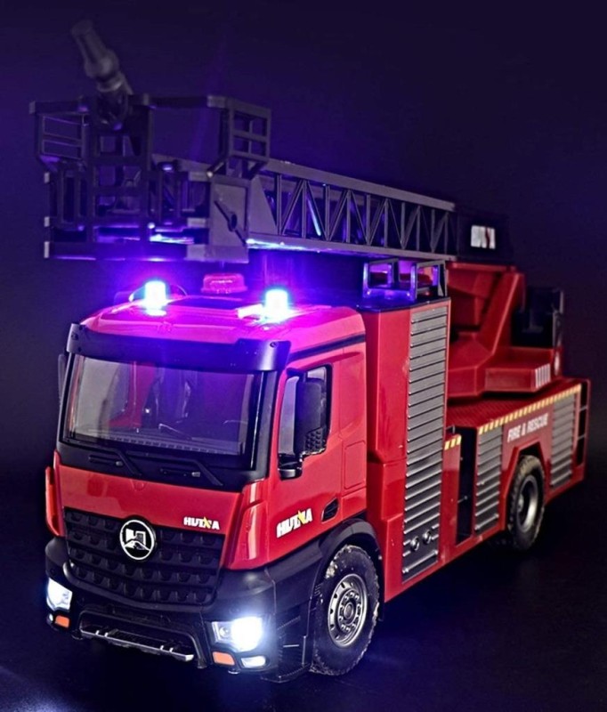 HUINA 1561 1/14 22 Kanal Yüksek Kalite RC Model Uzaktan Kumandalı Merdivenli Yangın Söndürme İtfaiye Kamyonu - Su Püskürtme Fonksiyonlu - 2.4G Full Fonksiyon Sesli ve Işıklı