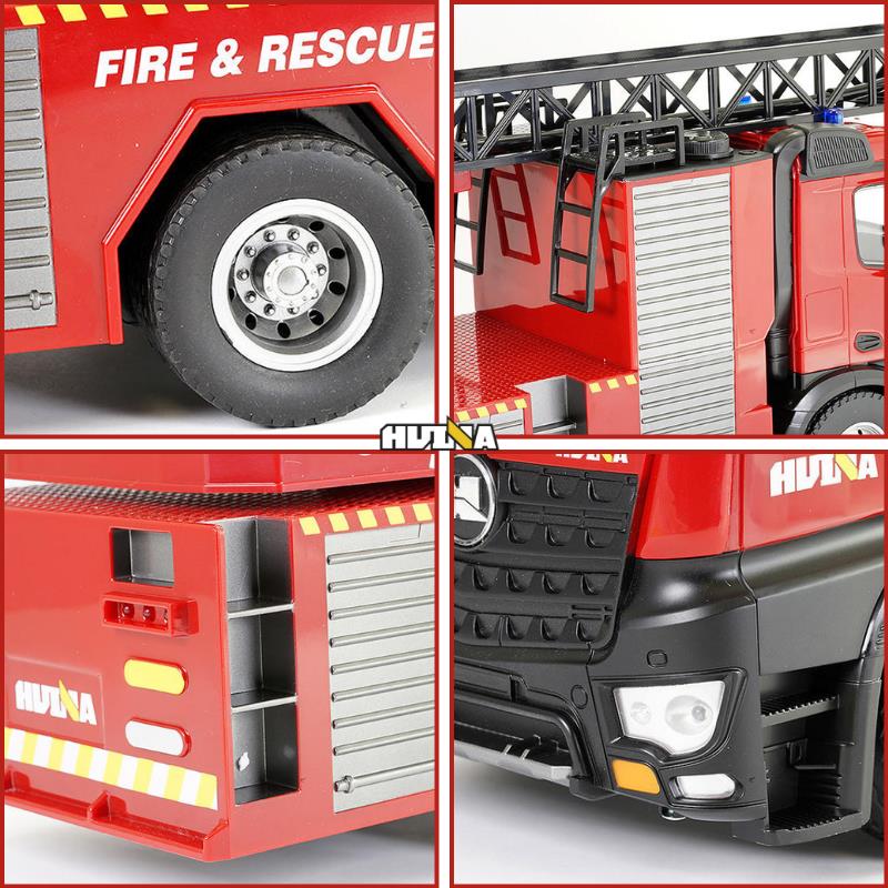 HUINA 1561 1/14 22CH Yüksek Kalite RC Model Uzaktan Kumandalı Merdivenli Yangın Söndürme İtfaiye Kamyonu İş Makinesi -Su Püskürtme Fonksiyonlu-2.4G Full Fonksiyon Sesli&Işıklı