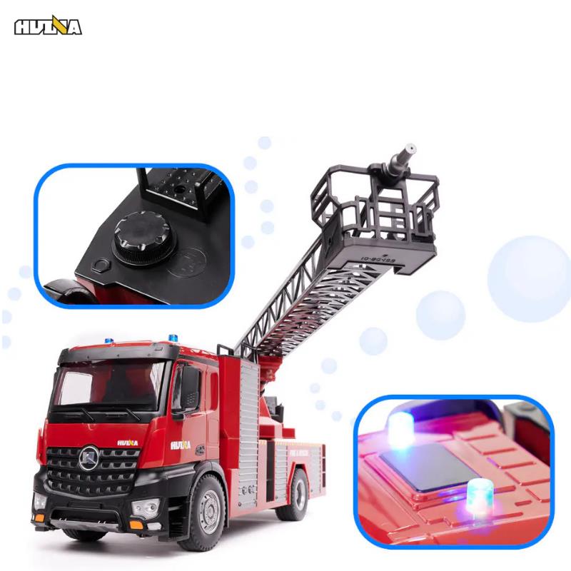 HUINA 1561 1/14 22CH Yüksek Kalite RC Model Uzaktan Kumandalı Merdivenli Yangın Söndürme İtfaiye Kamyonu İş Makinesi -Su Püskürtme Fonksiyonlu-2.4G Full Fonksiyon Sesli&Işıklı