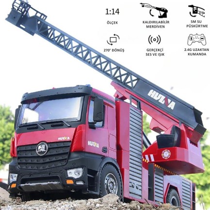 HUINA 1561 1/14 22CH Yüksek Kalite RC Model Uzaktan Kumandalı Merdivenli Yangın Söndürme İtfaiye Kamyonu İş Makinesi -Su Püskürtme Fonksiyonlu-2.4G Full Fonksiyon Sesli&Işıklı - Thumbnail