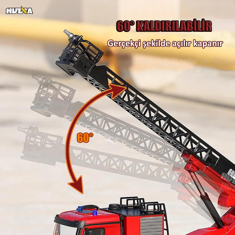 HUINA 1561 1/14 22CH Yüksek Kalite RC Model Uzaktan Kumandalı Merdivenli Yangın Söndürme İtfaiye Kamyonu İş Makinesi -Su Püskürtme Fonksiyonlu-2.4G Full Fonksiyon Sesli&Işıklı