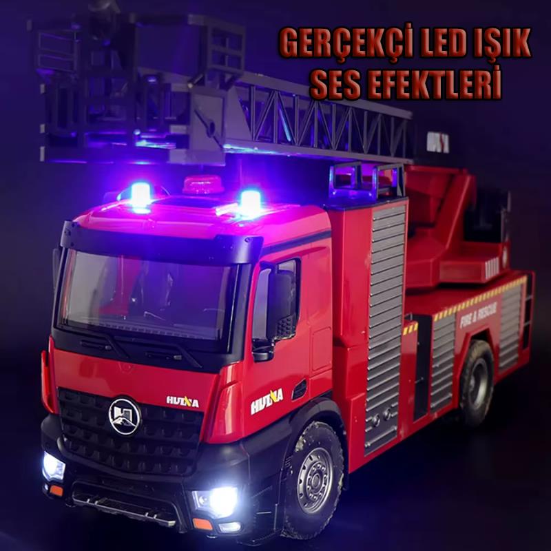 HUINA 1561 1/14 22CH Yüksek Kalite RC Model Uzaktan Kumandalı Merdivenli Yangın Söndürme İtfaiye Kamyonu İş Makinesi -Su Püskürtme Fonksiyonlu-2.4G Full Fonksiyon Sesli&Işıklı