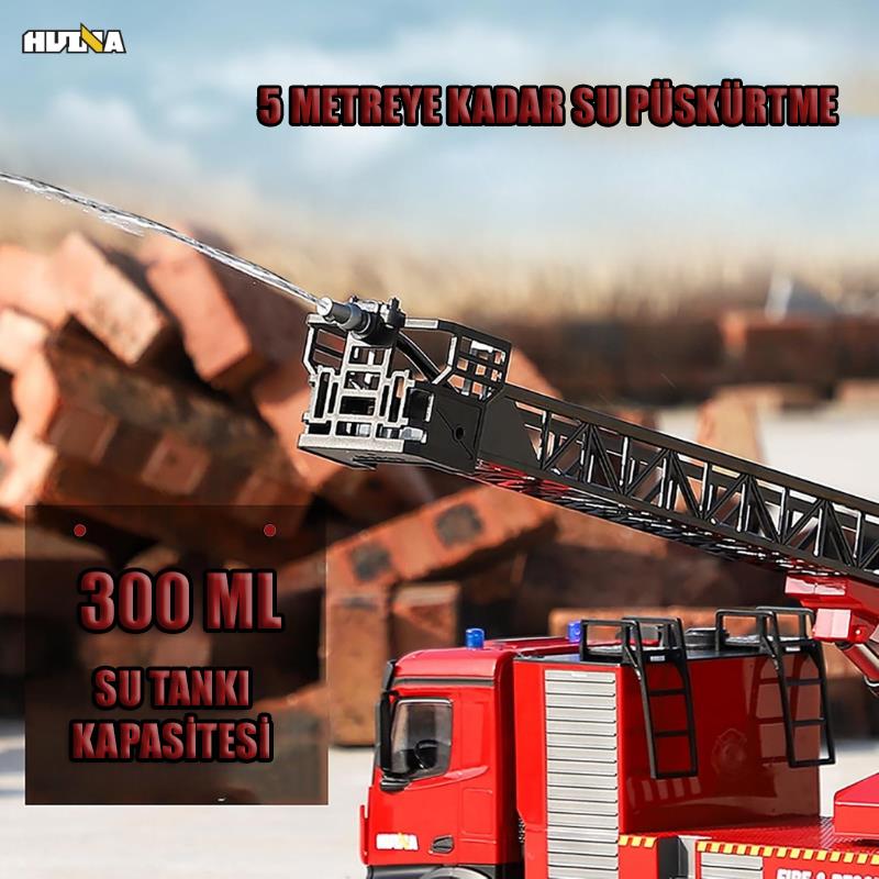 HUINA 1561 1/14 22CH Yüksek Kalite RC Model Uzaktan Kumandalı Merdivenli Yangın Söndürme İtfaiye Kamyonu İş Makinesi -Su Püskürtme Fonksiyonlu-2.4G Full Fonksiyon Sesli&Işıklı