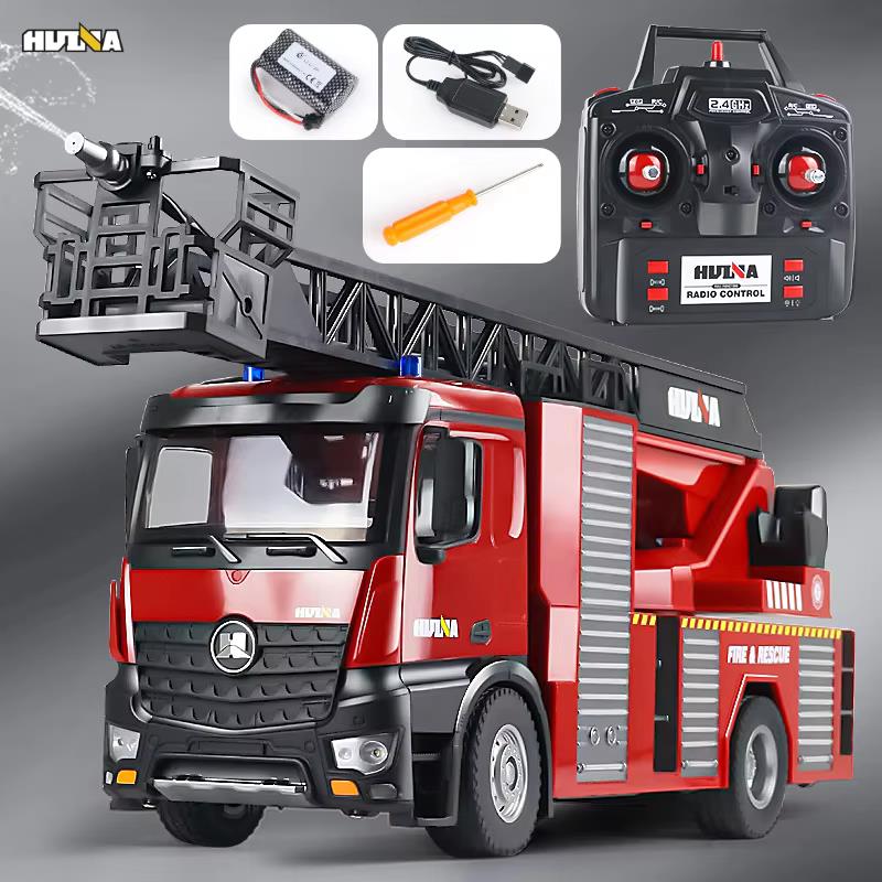 HUINA 1561 1/14 22CH Yüksek Kalite RC Model Uzaktan Kumandalı Merdivenli Yangın Söndürme İtfaiye Kamyonu İş Makinesi -Su Püskürtme Fonksiyonlu-2.4G Full Fonksiyon Sesli&Işıklı