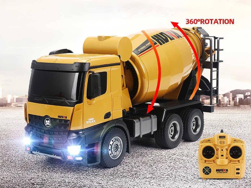 HUINA 1574 1/14 10 Kanal Yüksek Kalite RC Model Çimento Mikseri Kamyon Uzaktan Kumandalı İş Makinası - 2.4G Full Fonksiyon Sesli ve Işıklı