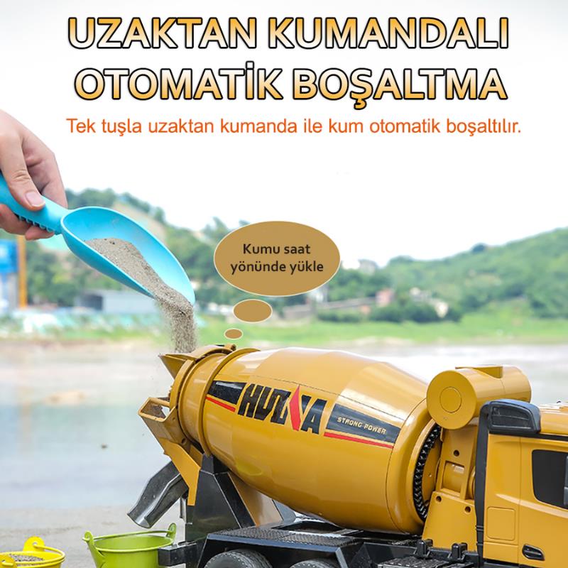 HUINA 1574 1/14 10 Kanal Yüksek Kalite RC Model Çimento Mikseri Kamyon Uzaktan Kumandalı İş Makinası - 2.4G Full Fonksiyon Sesli ve Işıklı
