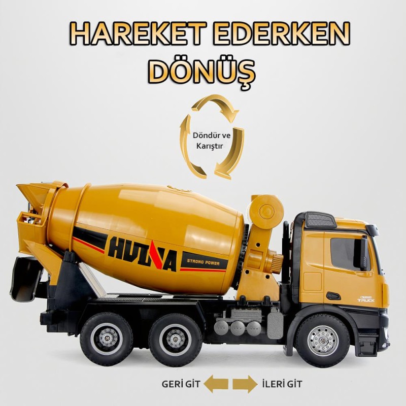 HUINA 1574 1/14 10 Kanal Yüksek Kalite RC Model Çimento Mikseri Kamyon Uzaktan Kumandalı İş Makinası - 2.4G Full Fonksiyon Sesli ve Işıklı
