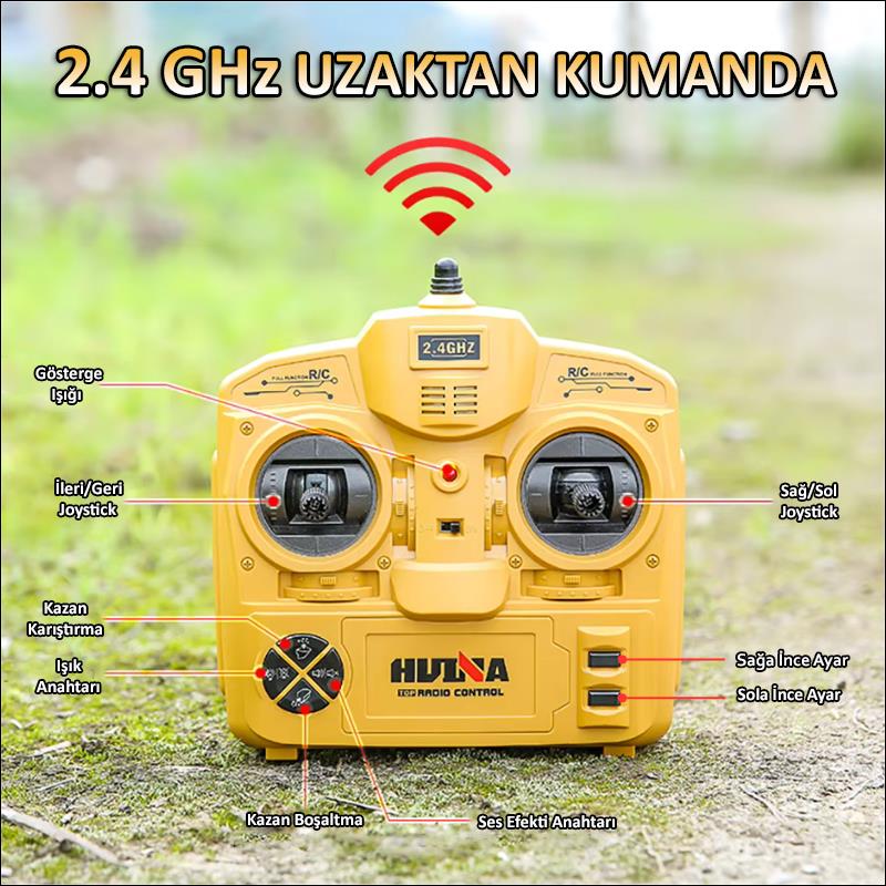 HUINA 1574 1/14 10 Kanal Yüksek Kalite RC Model Çimento Mikseri Kamyon Uzaktan Kumandalı İş Makinası - 2.4G Full Fonksiyon Sesli ve Işıklı