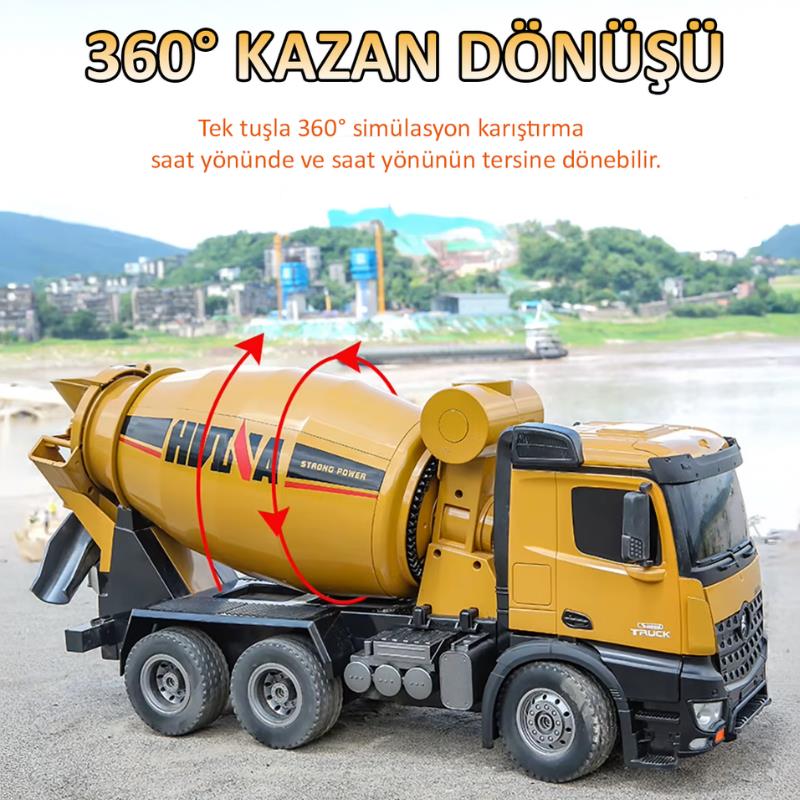 HUINA 1574 1/14 10 Kanal Yüksek Kalite RC Model Çimento Mikseri Kamyon Uzaktan Kumandalı İş Makinası - 2.4G Full Fonksiyon Sesli ve Işıklı