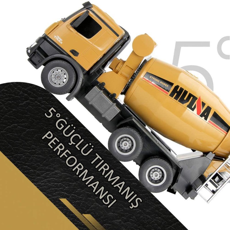 HUINA 1574 1/14 10 Kanal Yüksek Kalite RC Model Çimento Mikseri Kamyon Uzaktan Kumandalı İş Makinası - 2.4G Full Fonksiyon Sesli ve Işıklı