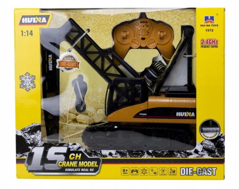HUINA 1572 1/14 15CH Yüksek Kalite RC Model Ekskavatör Paletli Kancalı Vinç Uzaktan Kumandalı Metal İş Makinesi - 2.4G Sesli&Işıklı