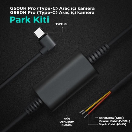 360+ Botslab G980H Pro/G500H Pro Type-C Araç İçi Kamera Park Modu Akü Bağlantı Kablosu (24 Saat Kayıt) - Thumbnail