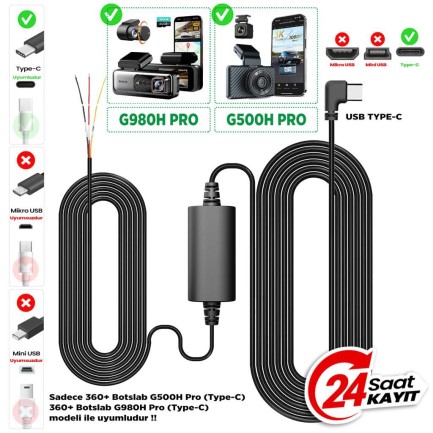 360+ - 360+ Botslab G980H Pro/G500H Pro Type-C Araç İçi Kamera Park Modu Akü Bağlantı Kablosu (24 Saat Kayıt) 360+ - 360+ Botslab G980H Pro/G500H Pro Type-C Araç İçi Kamera Park Modu Akü Bağlantı Kablosu (24 Saat Kayıt)