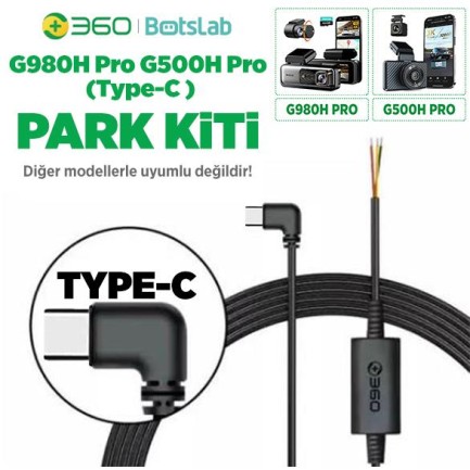 360+ Botslab G980H Pro/G500H Pro Type-C Araç İçi Kamera Park Modu Akü Bağlantı Kablosu (24 Saat Kayıt) - Thumbnail